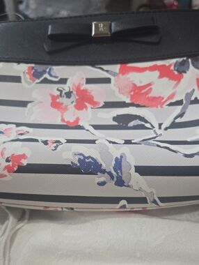 Nine West Striped Floral Crossbody Bag with Bow Accent - Navy, Coral, Pink